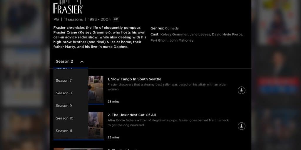 Stan's selection of Frasier, with all 11 seasons