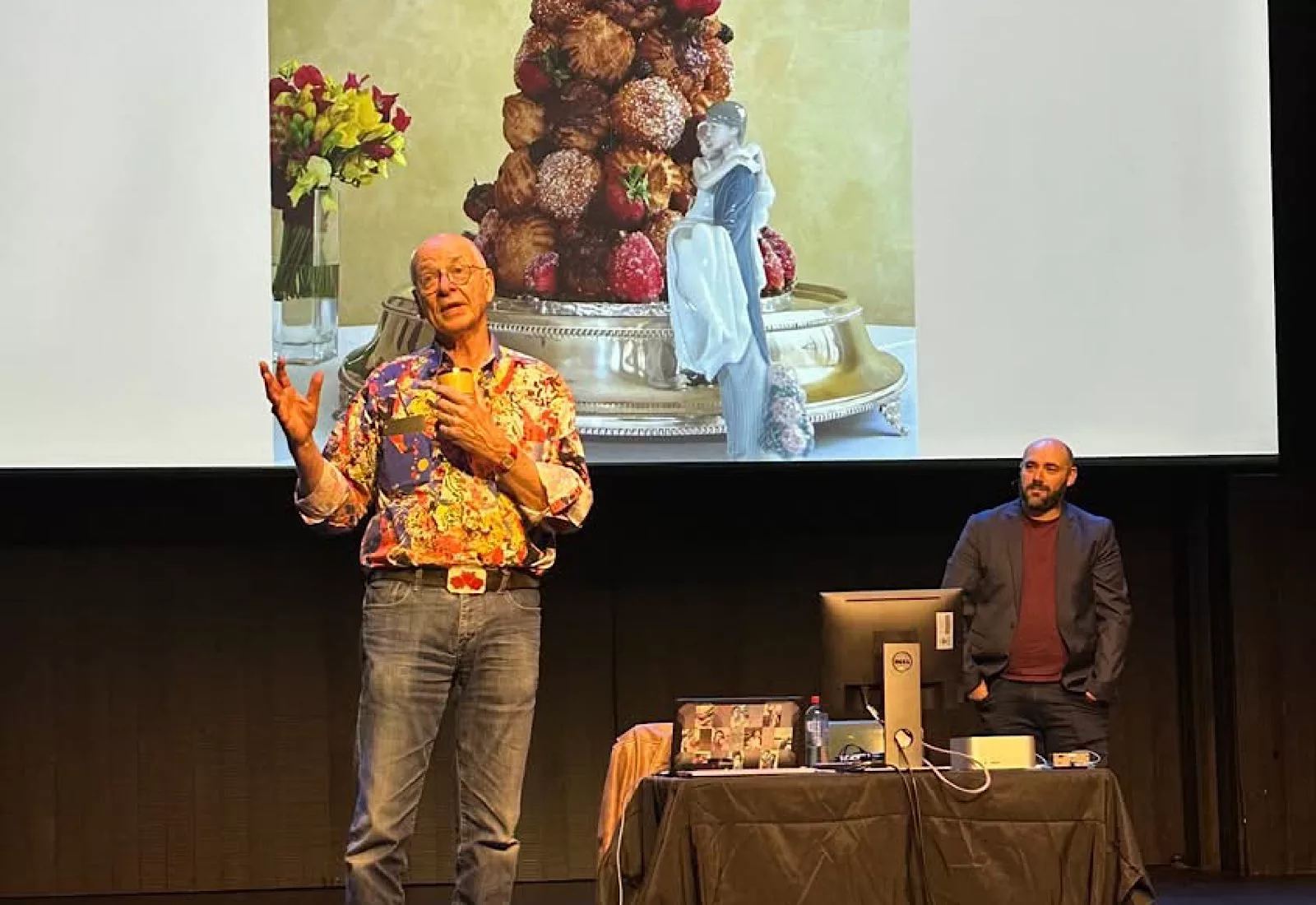 Dr Karl on stage with Pickr's Leigh Stark