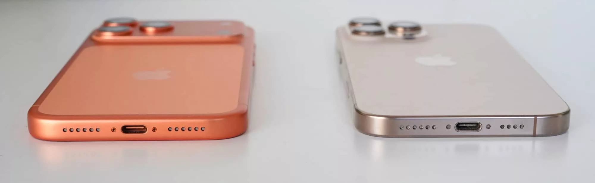 There's not a lot of difference in thickness between the 8.75mm iPhone 17 Pro Max (left) and the 8.25mm iPhone 16 Pro Max (right).